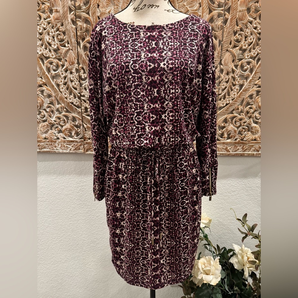 Calvin Klein Burgundy & Cream Snake Print Midi Dress- size 4
